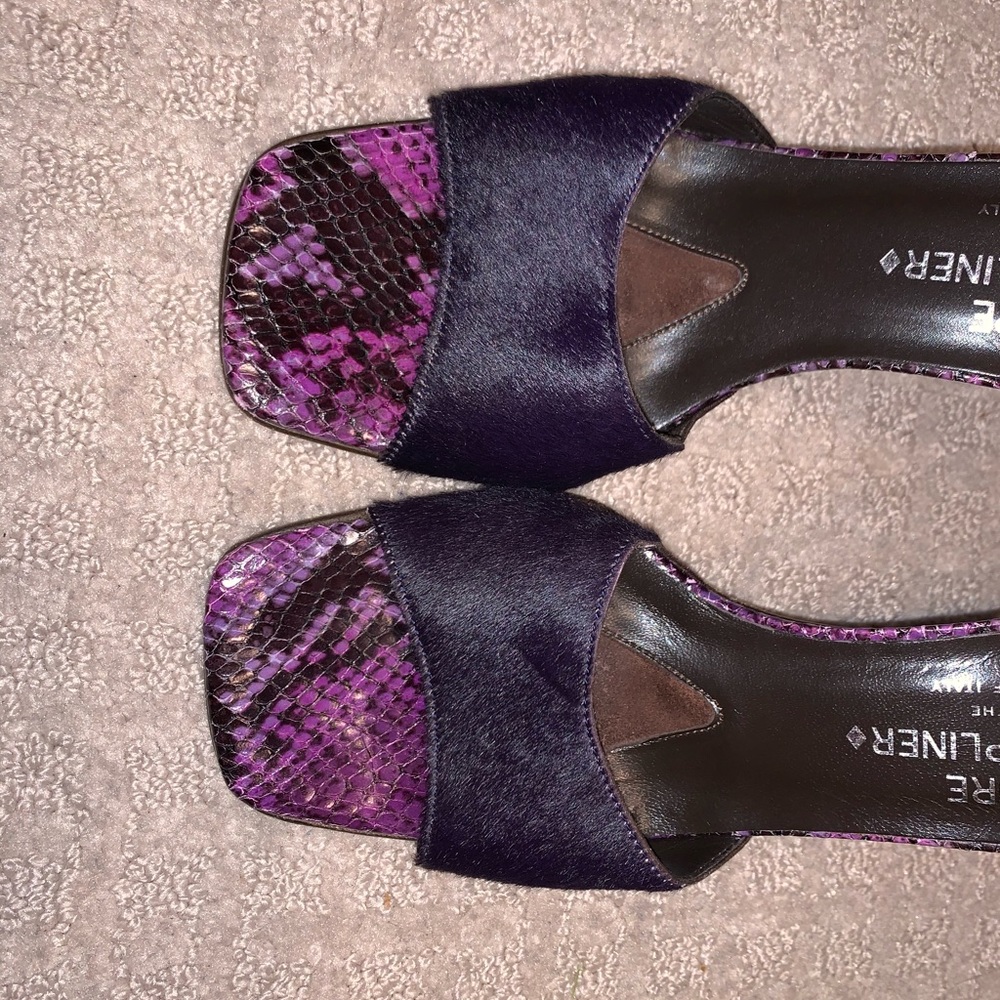 Purple fur snakeskin Donald Pliner slides - Picture 2 of 9